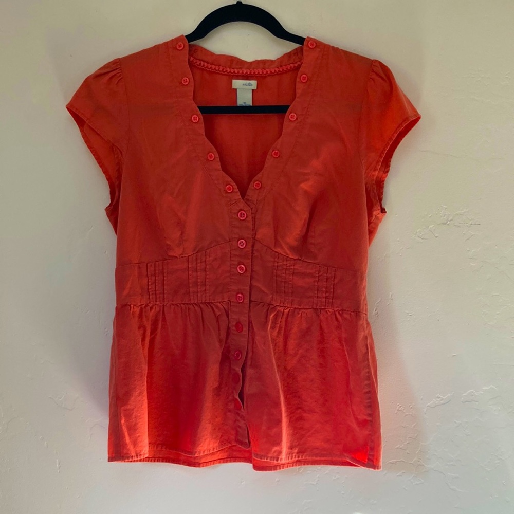 Odille Anthropologie 100% Cotton Coral Button Up Blouse Sz 10